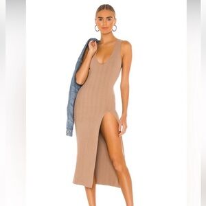 Michael Costello x REVOLVE Variegated Rib Bodycon Dress in Taupe